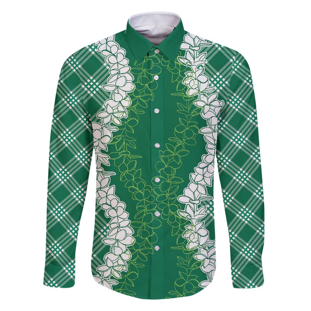 Hawaii Aloha Plumeria Lei Green Palaka Family Matching Tank Maxi Dress and Hawaiian Shirt - Polynesian Pride