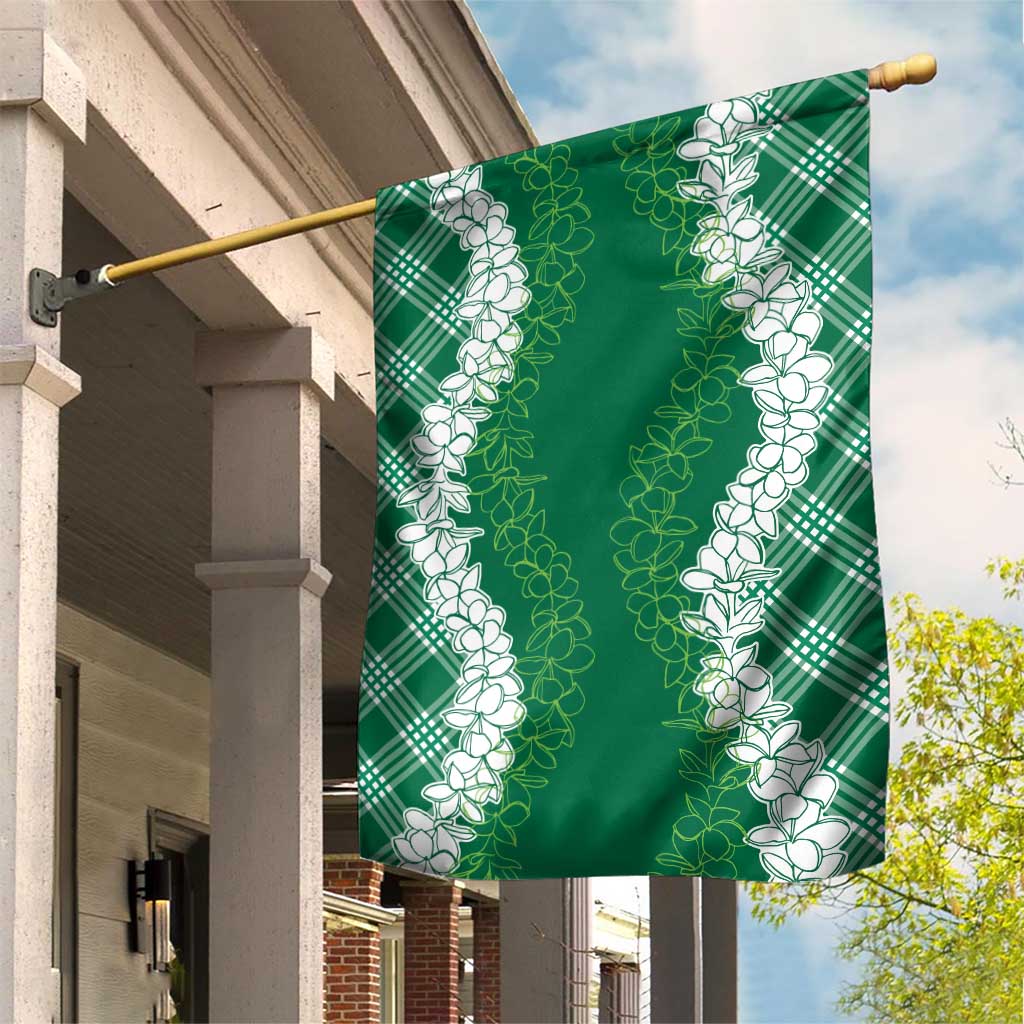 Hawaii Aloha Plumeria Lei Green Palaka Garden Flag - Polynesian Pride