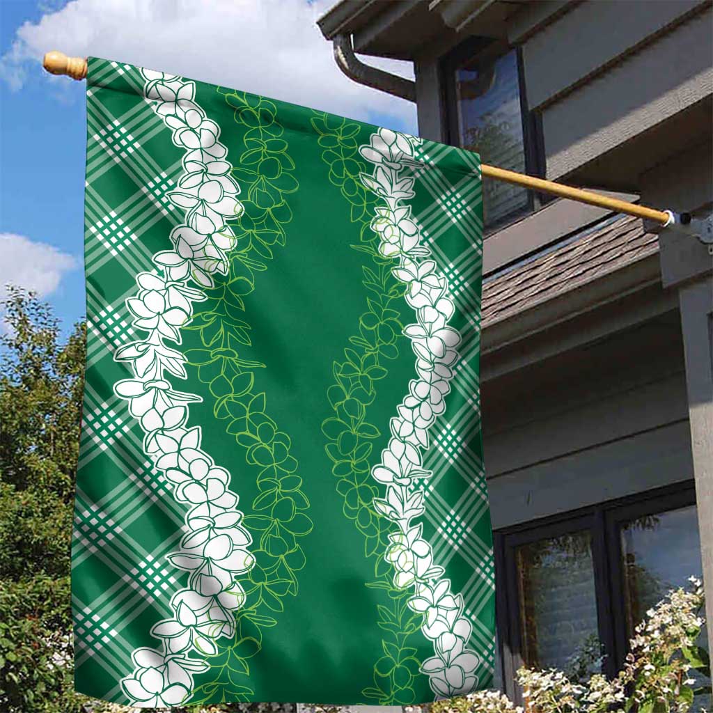 Hawaii Aloha Plumeria Lei Green Palaka Garden Flag - Polynesian Pride
