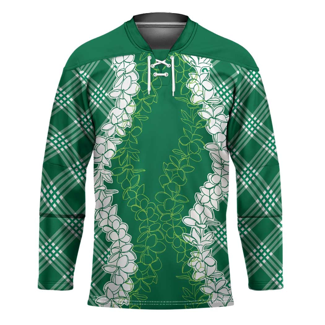 Hawaii Aloha Plumeria Lei Green Palaka Hockey Jersey - Polynesian Pride