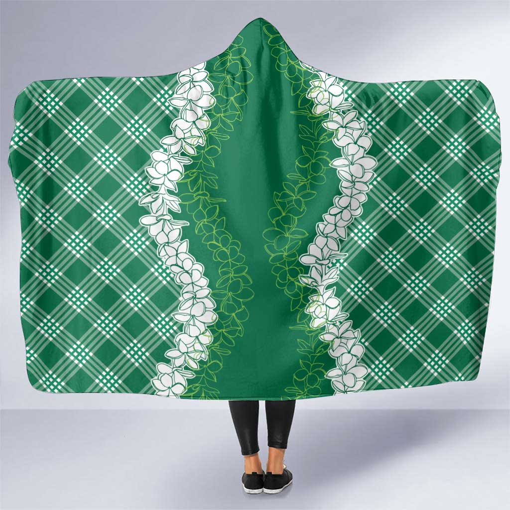 Hawaii Aloha Plumeria Lei Green Palaka Hooded Blanket - Polynesian Pride