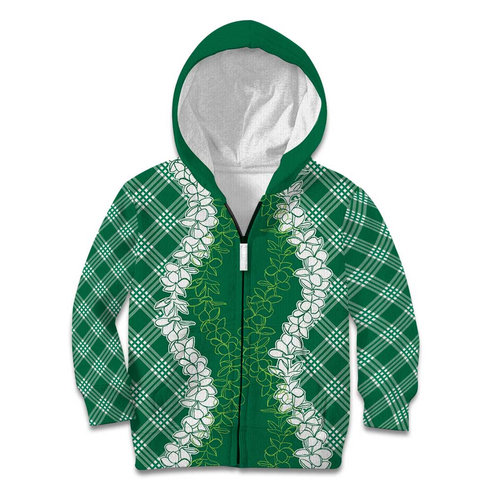 Hawaii Aloha Plumeria Lei Green Palaka Kid Hoodie - Polynesian Pride