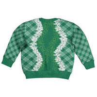 Hawaii Aloha Plumeria Lei Green Palaka Kid Ugly Christmas Sweater - Polynesian Pride