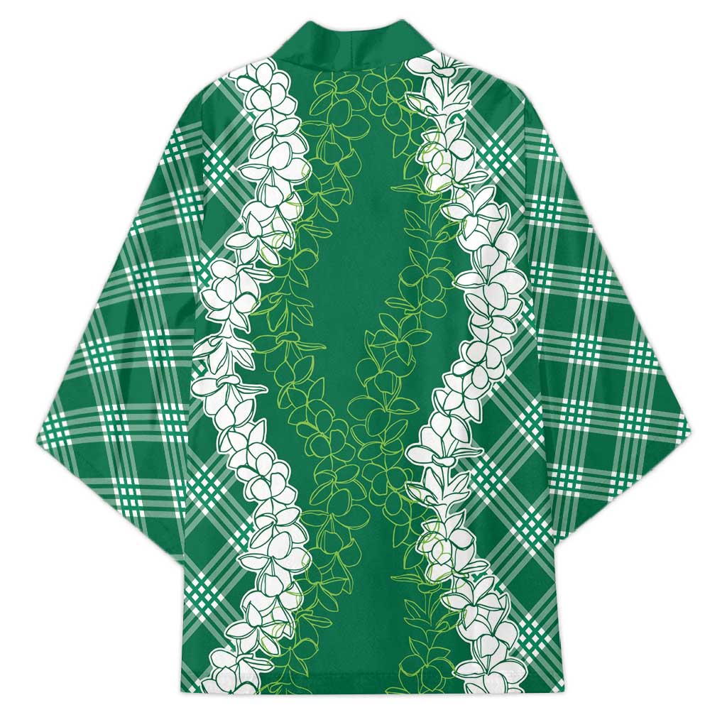 Hawaii Aloha Plumeria Lei Green Palaka Kimono LT7 - Polynesian Pride