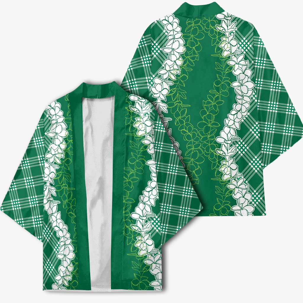 Hawaii Aloha Plumeria Lei Green Palaka Kimono LT7 - Polynesian Pride