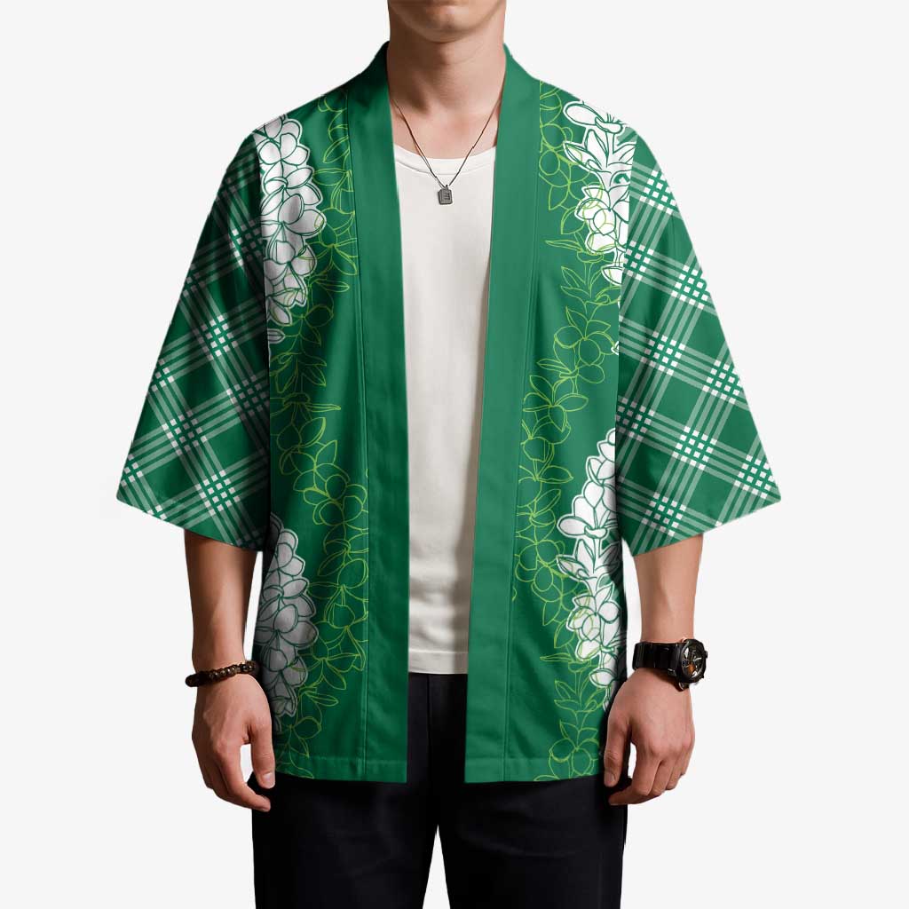 Hawaii Aloha Plumeria Lei Green Palaka Kimono LT7 - Polynesian Pride