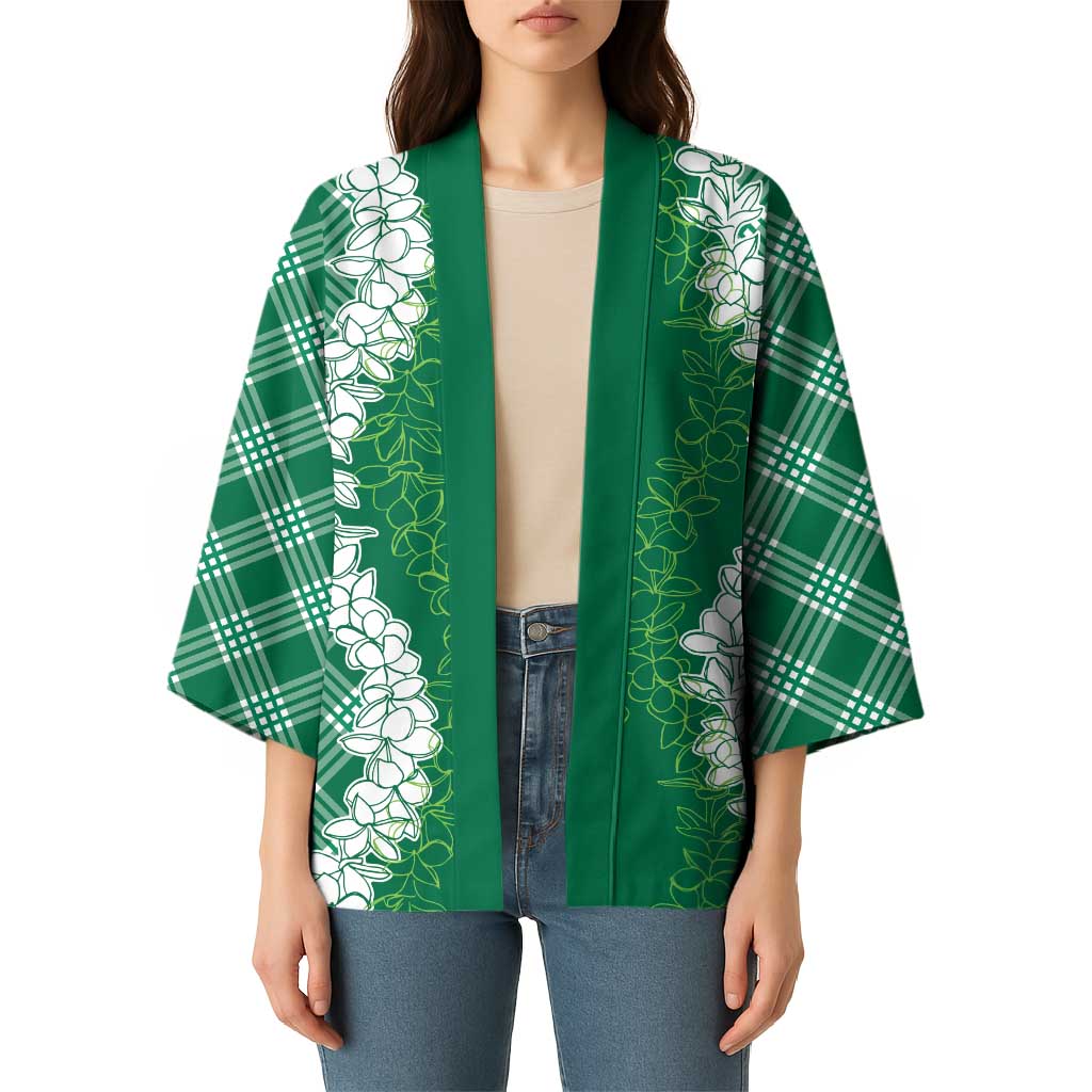 Hawaii Aloha Plumeria Lei Green Palaka Kimono LT7 - Polynesian Pride