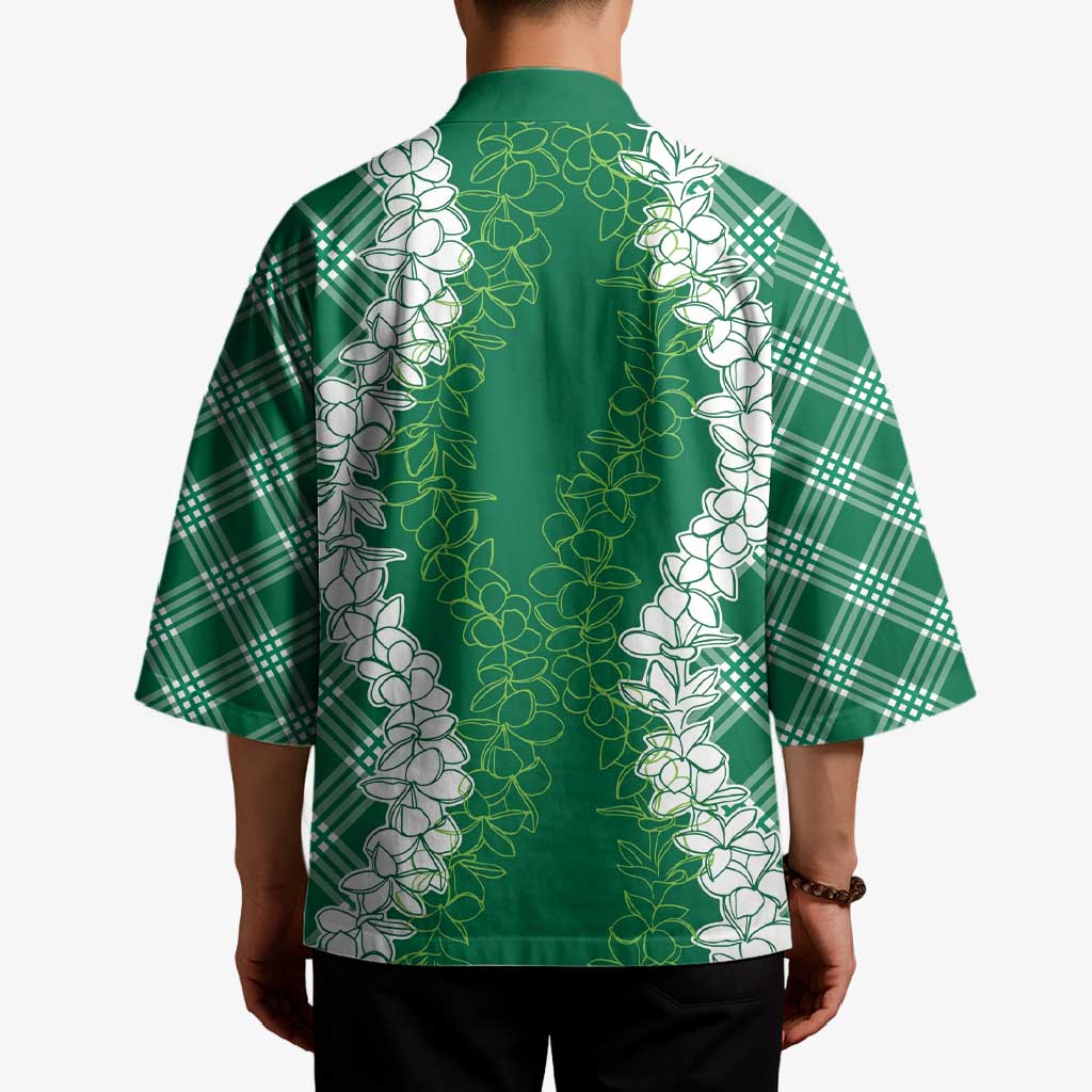 Hawaii Aloha Plumeria Lei Green Palaka Kimono LT7 - Polynesian Pride