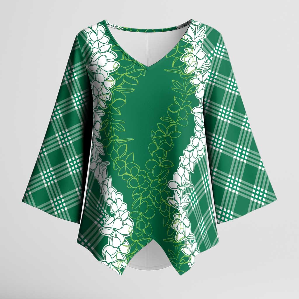 Hawaii Aloha Plumeria Lei Green Palaka Kimono Sleeve Blouse LT7 Female Green - Polynesian Pride