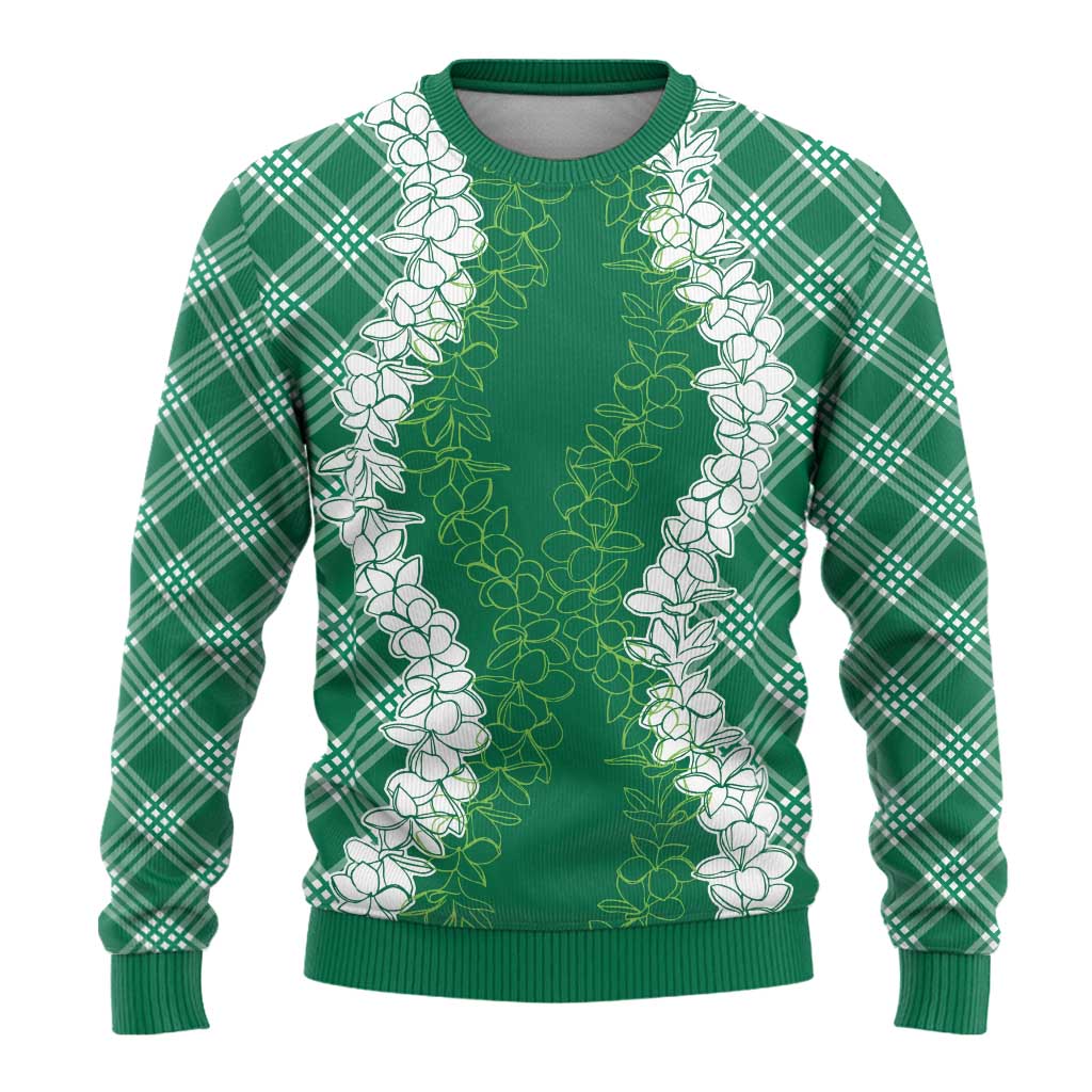 Hawaii Aloha Plumeria Lei Green Palaka Ugly Christmas Sweater - Polynesian Pride