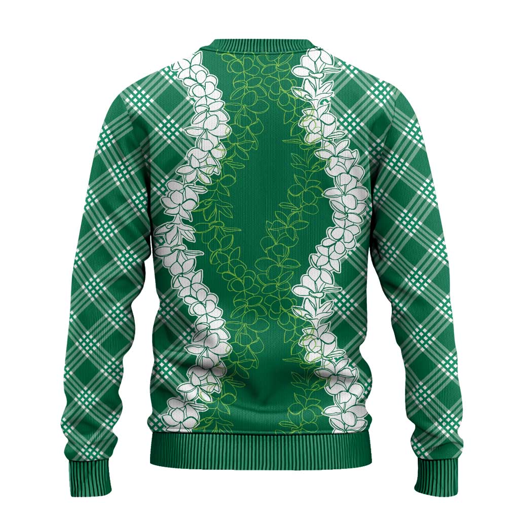 Hawaii Aloha Plumeria Lei Green Palaka Ugly Christmas Sweater - Polynesian Pride