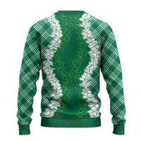 Hawaii Aloha Plumeria Lei Green Palaka Ugly Christmas Sweater - Polynesian Pride