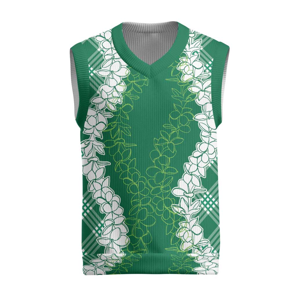 Hawaii Aloha Plumeria Lei Green Palaka Christmas Knitted V-Neck Vest LT7 Green - Polynesian Pride