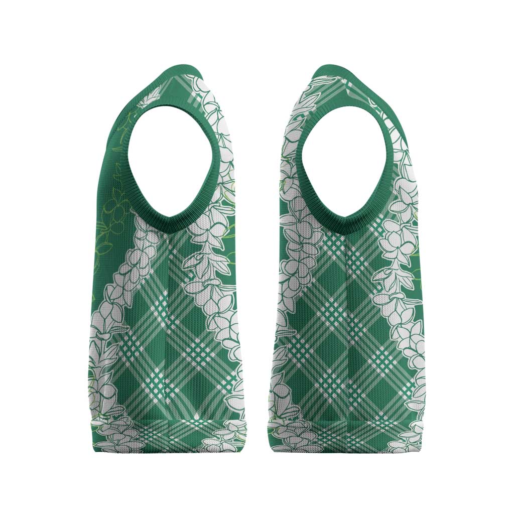 Hawaii Aloha Plumeria Lei Green Palaka Christmas Knitted V-Neck Vest LT7 - Polynesian Pride