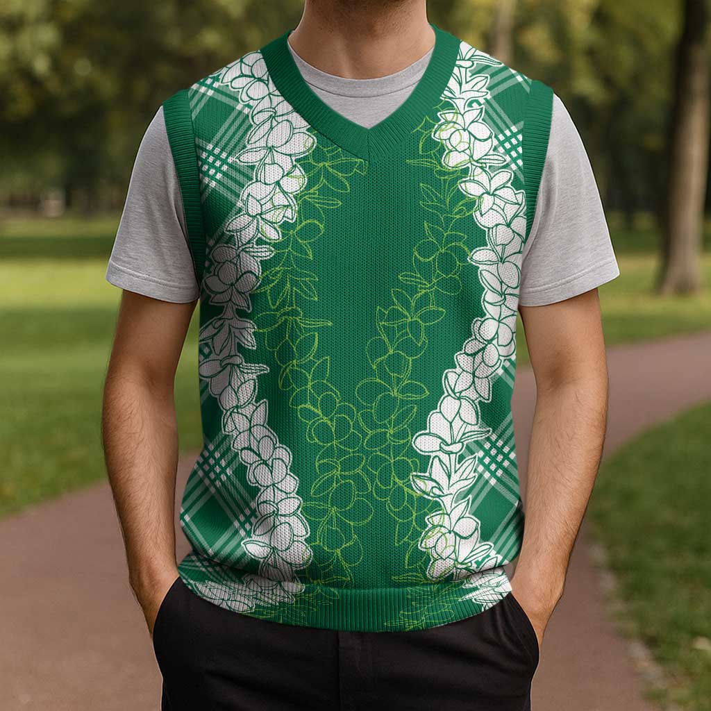 Hawaii Aloha Plumeria Lei Green Palaka Christmas Knitted V-Neck Vest LT7 - Polynesian Pride