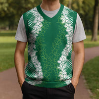 Hawaii Aloha Plumeria Lei Green Palaka Christmas Knitted V-Neck Vest LT7 - Polynesian Pride