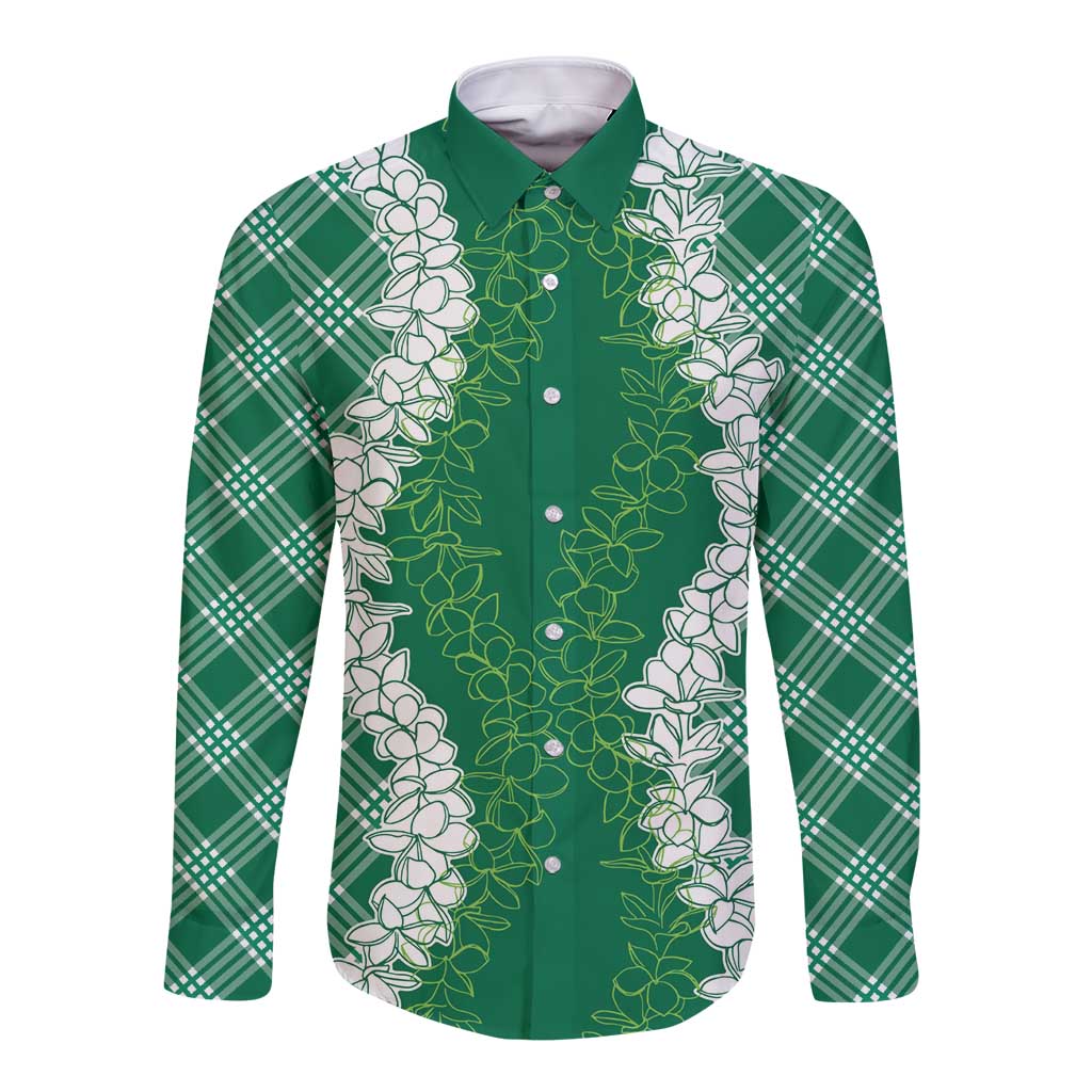Hawaii Aloha Plumeria Lei Green Palaka Long Sleeve Button Shirt LT7 Unisex Green - Polynesian Pride