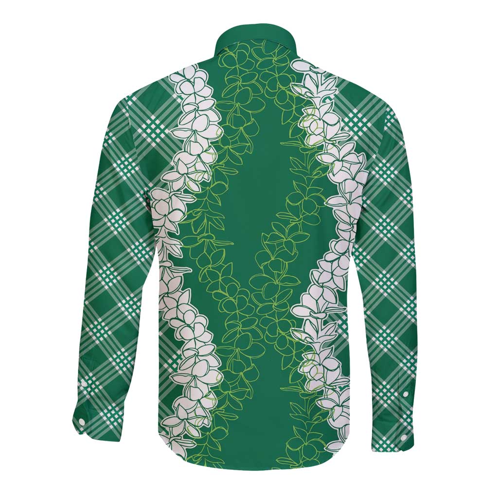 Hawaii Aloha Plumeria Lei Green Palaka Long Sleeve Button Shirt LT7 - Polynesian Pride