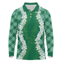 Hawaii Aloha Plumeria Lei Green Palaka Long Sleeve Polo Shirt - Polynesian Pride