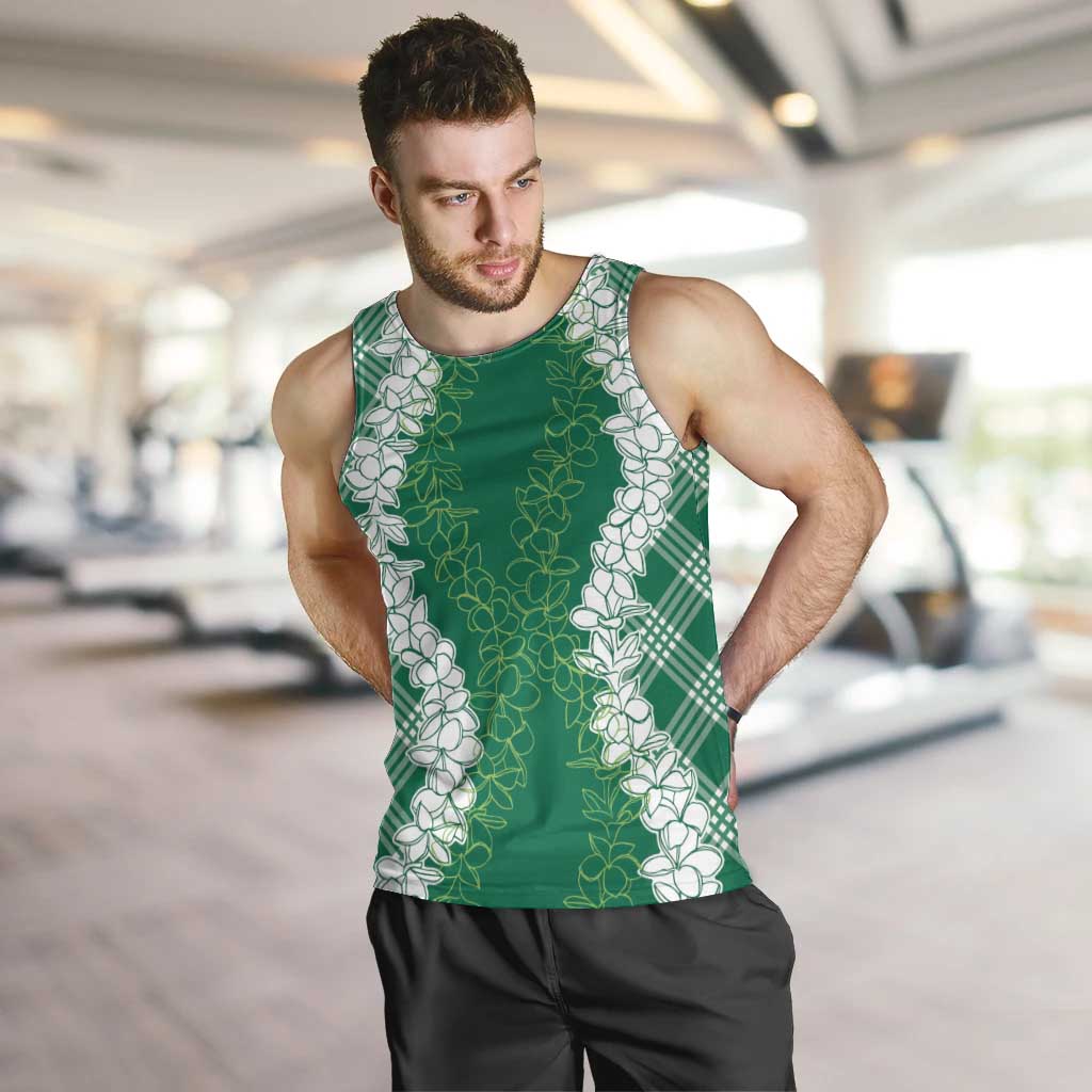 Hawaii Aloha Plumeria Lei Green Palaka Men Tank Top - Polynesian Pride