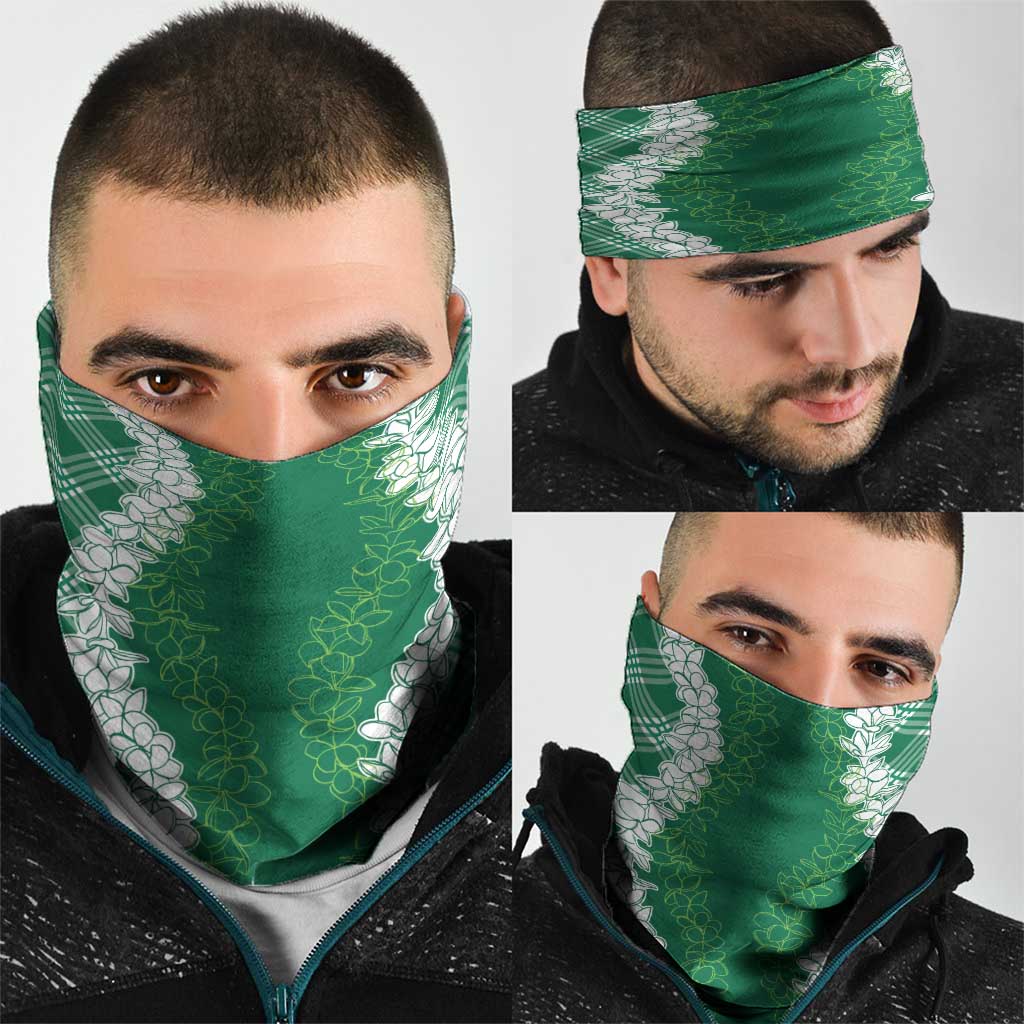 Hawaii Aloha Plumeria Lei Green Palaka Neck Gaiter - Polynesian Pride