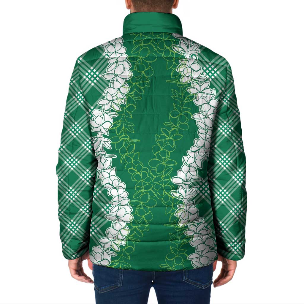 Hawaii Aloha Plumeria Lei Green Palaka Padded Jacket LT7 - Polynesian Pride