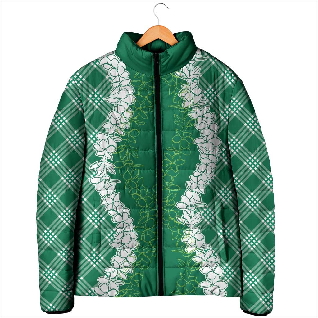 Hawaii Aloha Plumeria Lei Green Palaka Padded Jacket LT7 - Polynesian Pride