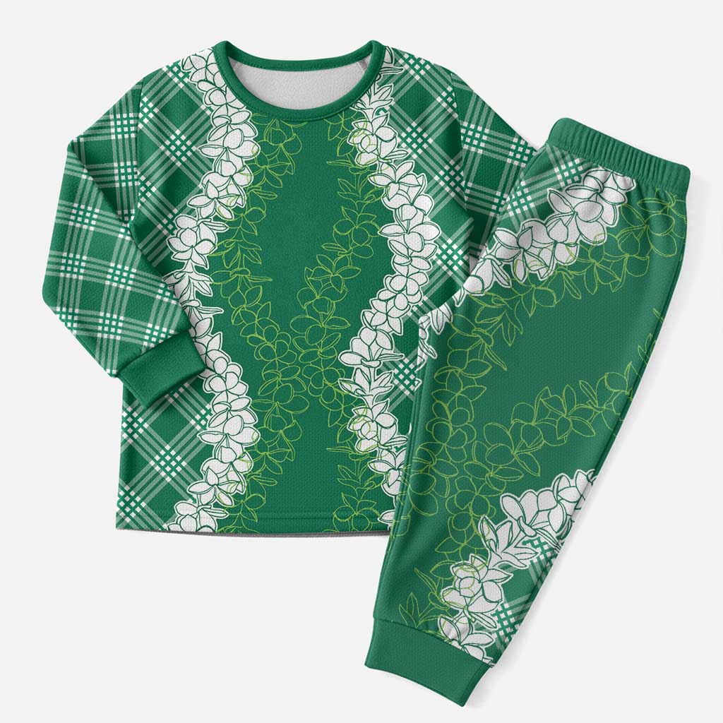 Hawaii Aloha Plumeria Lei Green Palaka Christmas Pajama Set LT7 Men Green - Polynesian Pride