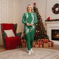 Hawaii Aloha Plumeria Lei Green Palaka Christmas Pajama Set LT7 Women Green - Polynesian Pride