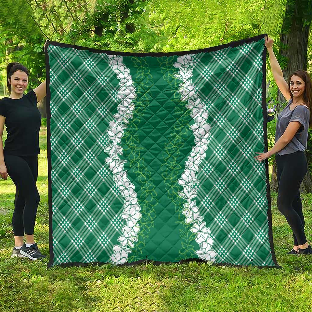 Hawaii Aloha Plumeria Lei Green Palaka Quilt - Polynesian Pride