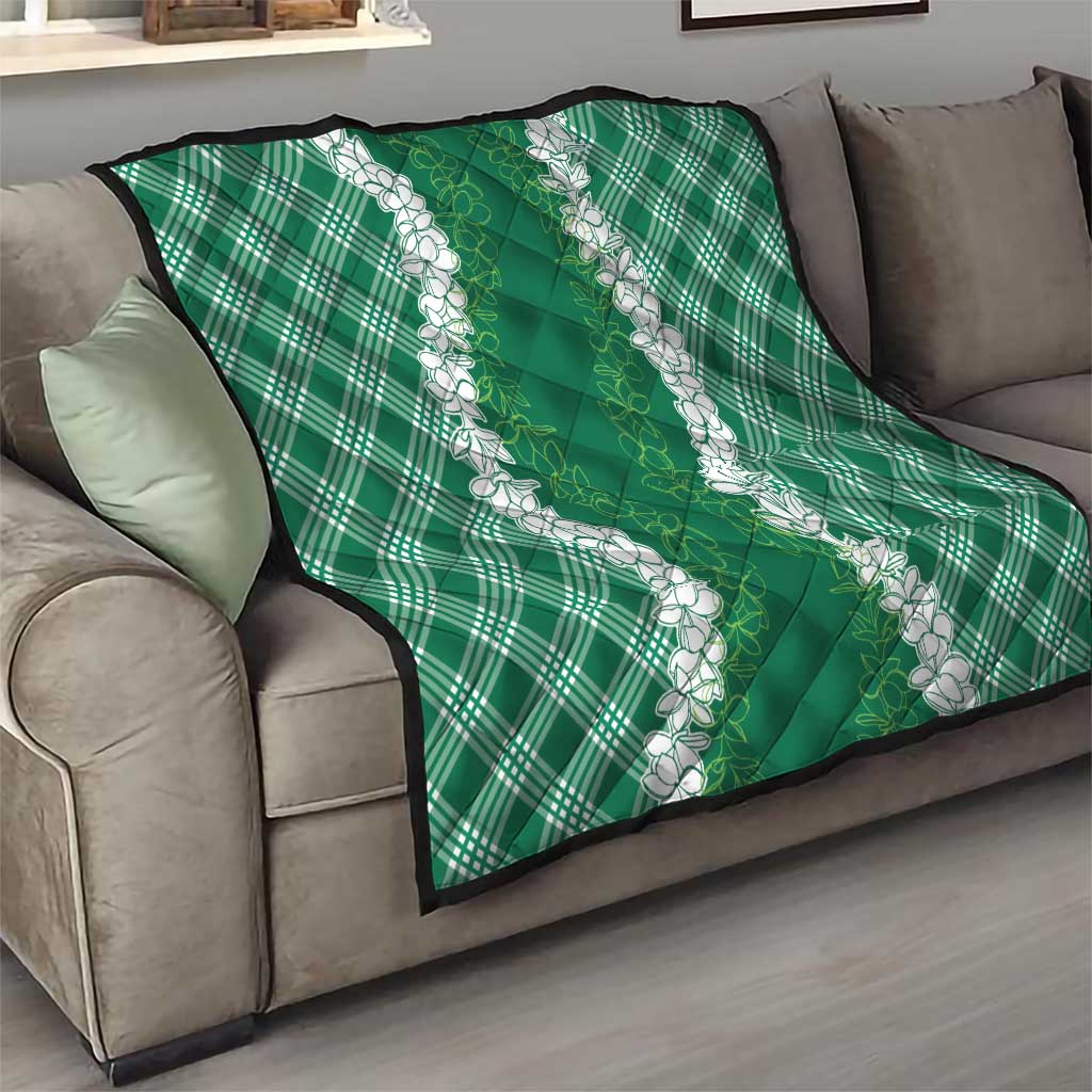 Hawaii Aloha Plumeria Lei Green Palaka Quilt - Polynesian Pride