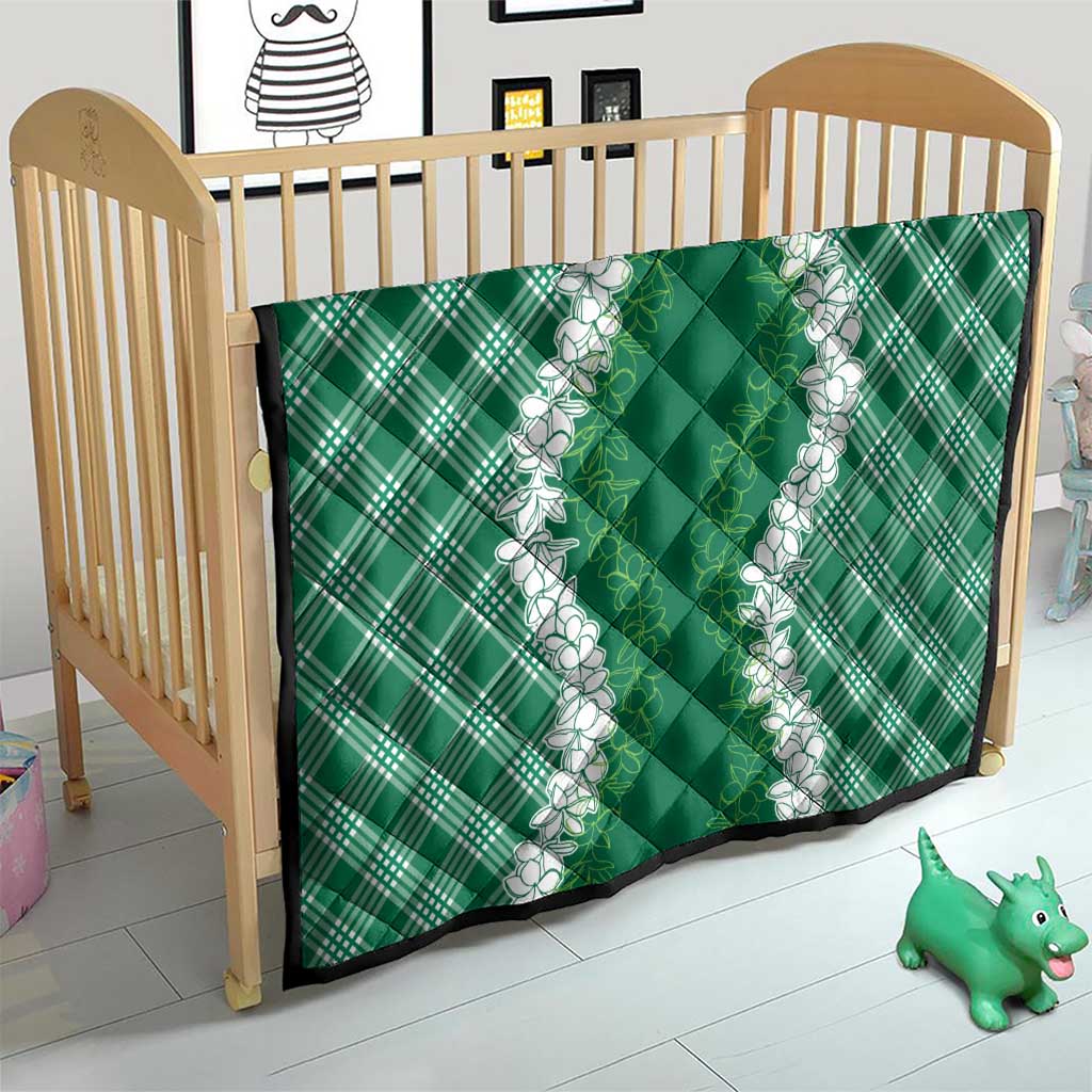 Hawaii Aloha Plumeria Lei Green Palaka Quilt - Polynesian Pride