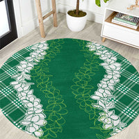 Hawaii Aloha Plumeria Lei Green Palaka Round Carpet - Polynesian Pride