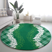 Hawaii Aloha Plumeria Lei Green Palaka Round Carpet - Polynesian Pride