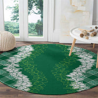 Hawaii Aloha Plumeria Lei Green Palaka Round Carpet - Polynesian Pride