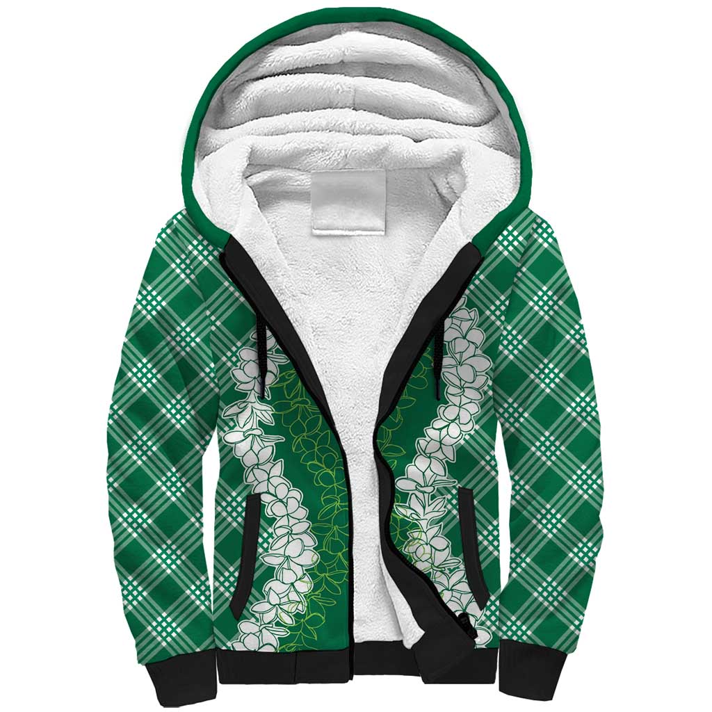 Hawaii Aloha Plumeria Lei Green Palaka Sherpa Hoodie LT7 Unisex Green - Polynesian Pride