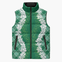 Hawaii Aloha Plumeria Lei Green Palaka Sleeveless Puffer Jacket LT7 Unisex Green - Polynesian Pride