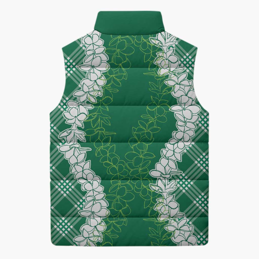 Hawaii Aloha Plumeria Lei Green Palaka Sleeveless Puffer Jacket LT7 - Polynesian Pride