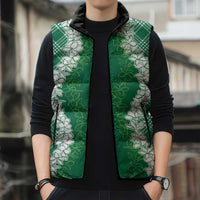 Hawaii Aloha Plumeria Lei Green Palaka Sleeveless Puffer Jacket LT7 - Polynesian Pride