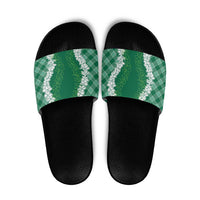 Hawaii Aloha Plumeria Lei Green Palaka Slide Sandals - Polynesian Pride