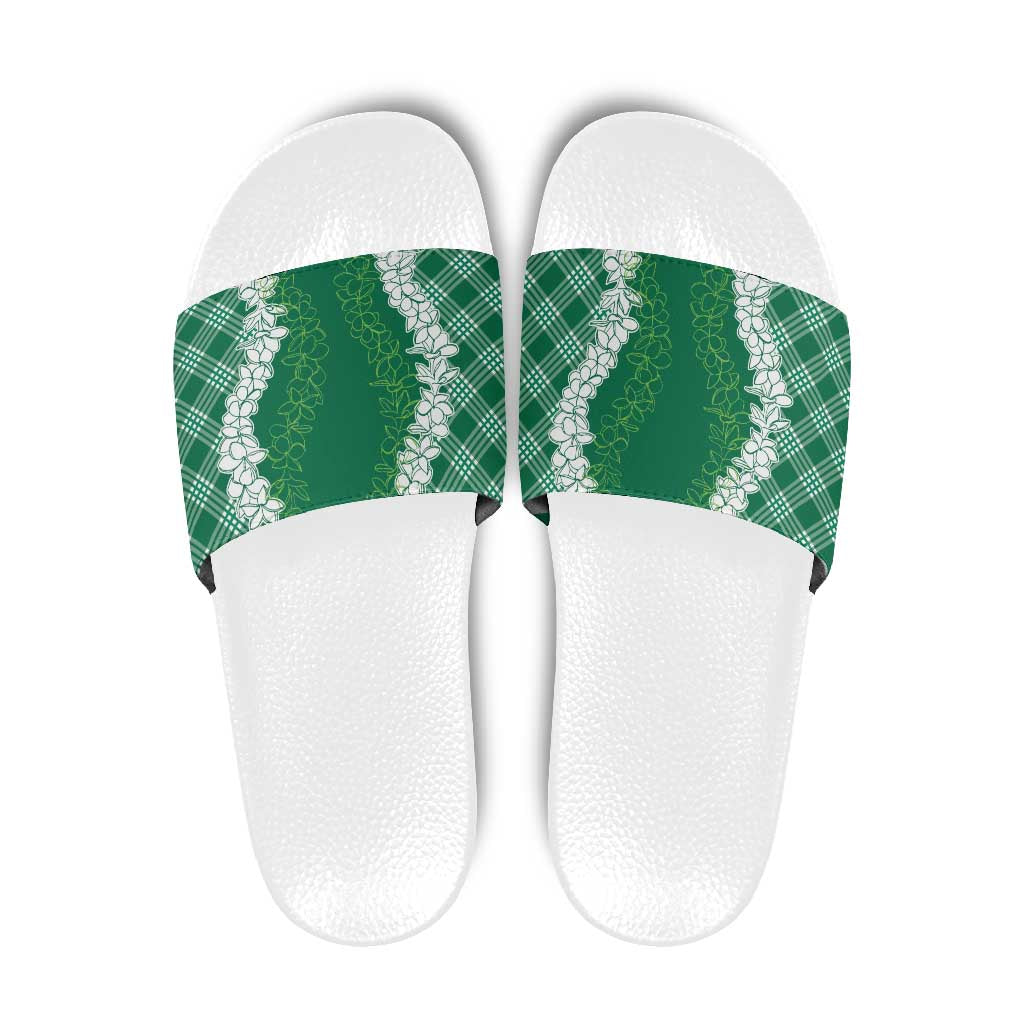 Hawaii Aloha Plumeria Lei Green Palaka Slide Sandals - Polynesian Pride