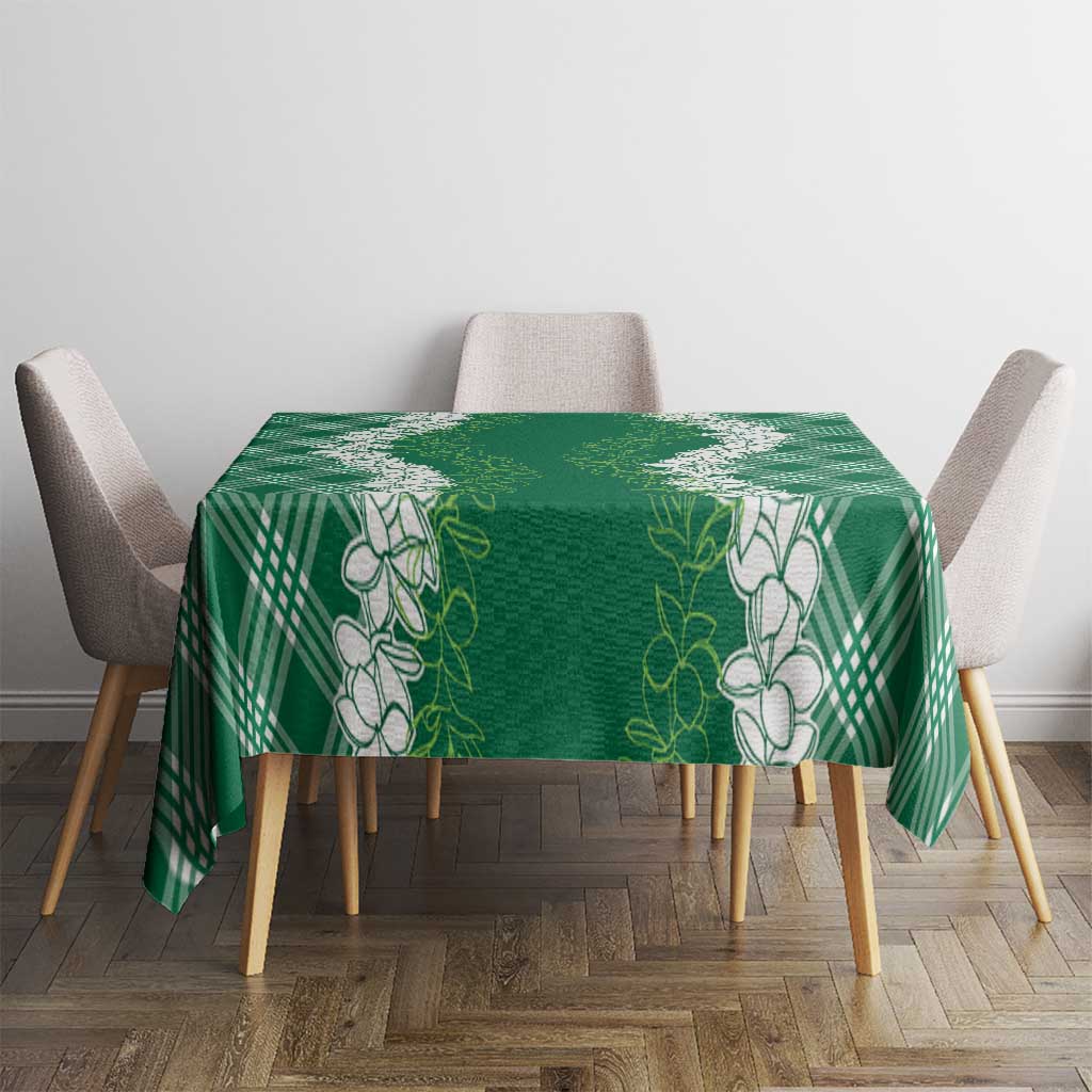Hawaii Aloha Plumeria Lei Green Palaka Tablecloth - Polynesian Pride