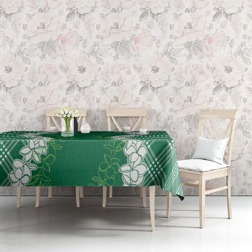 Hawaii Aloha Plumeria Lei Green Palaka Tablecloth - Polynesian Pride