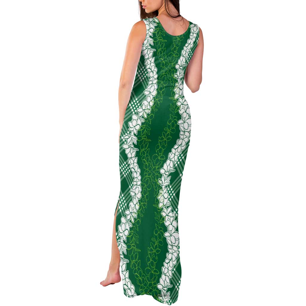 Hawaii Aloha Plumeria Lei Green Palaka Tank Maxi Dress - Polynesian Pride