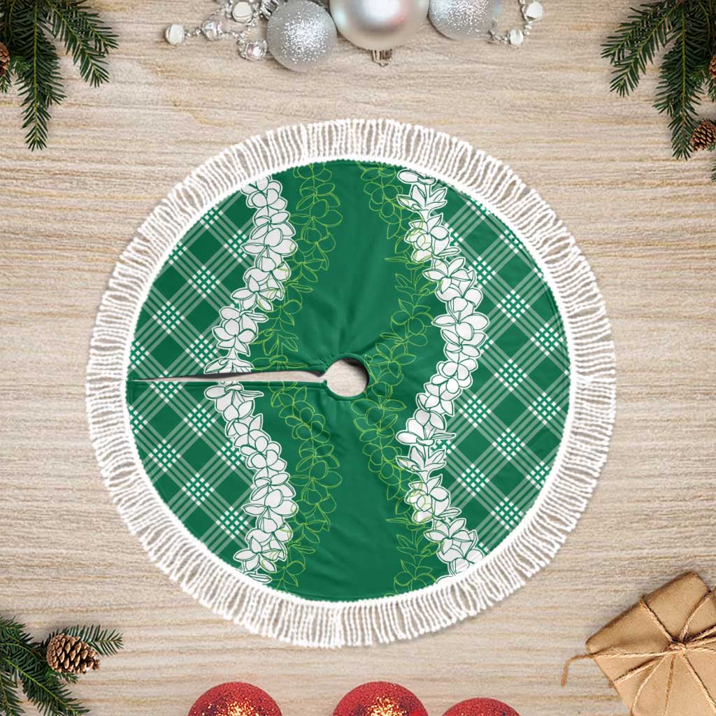 Hawaii Aloha Plumeria Lei Green Palaka Tree Skirt LT7 Fringed Green - Polynesian Pride