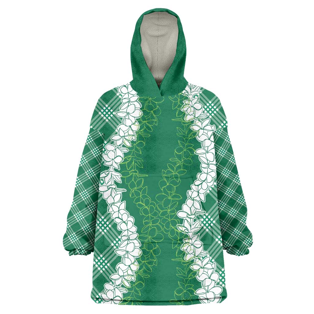 Hawaii Aloha Plumeria Lei Green Palaka Wearable Blanket Hoodie LT7 One Size Green - Polynesian Pride