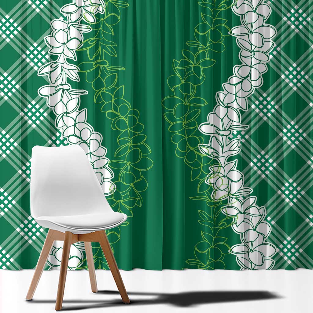 Hawaii Aloha Plumeria Lei Green Palaka Window Curtain - Polynesian Pride