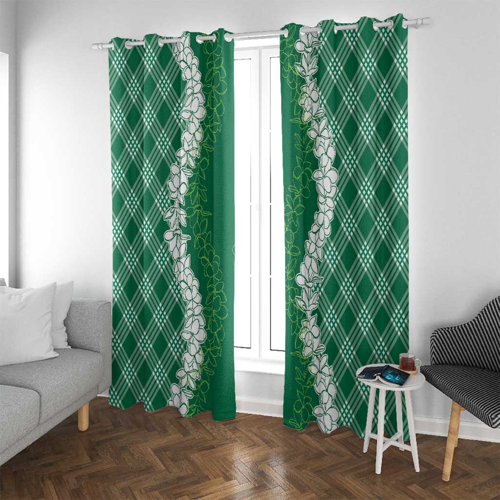 Hawaii Aloha Plumeria Lei Green Palaka Window Curtain - Polynesian Pride