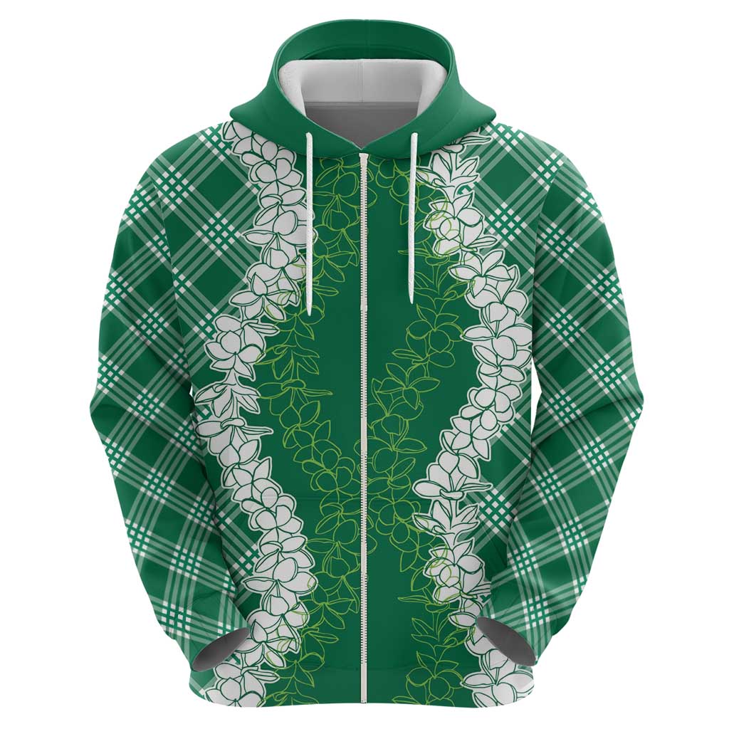 Hawaii Aloha Plumeria Lei Green Palaka Zip Hoodie - Polynesian Pride