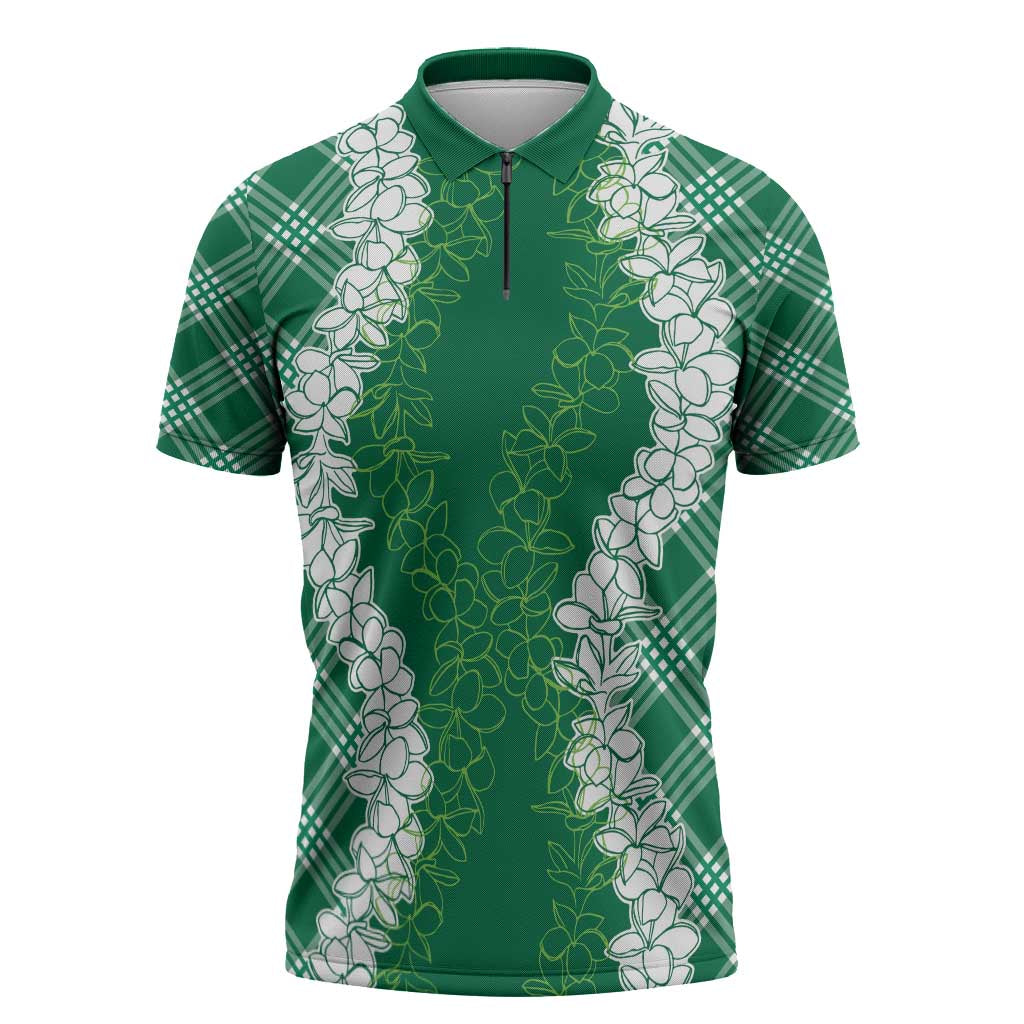 Hawaii Aloha Plumeria Lei Green Palaka Zipper Polo Shirt LT7 Green - Polynesian Pride